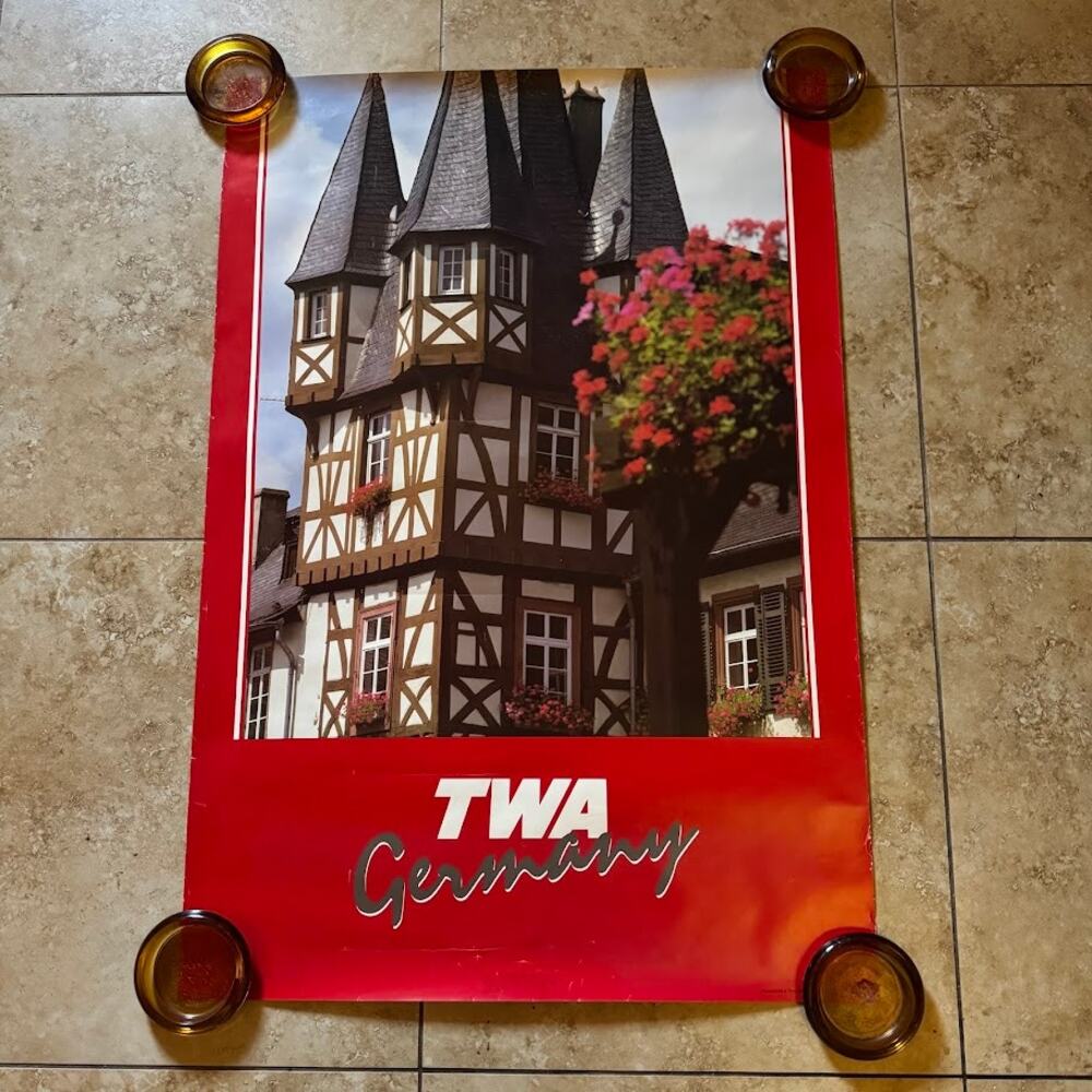 TWA Germany Rudesheim Castle Vintage Trans World Airlines Poster 26" x 38"